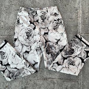 Central Falls Women Pant White/Black Floral Print Pant Size 6 Made USA
